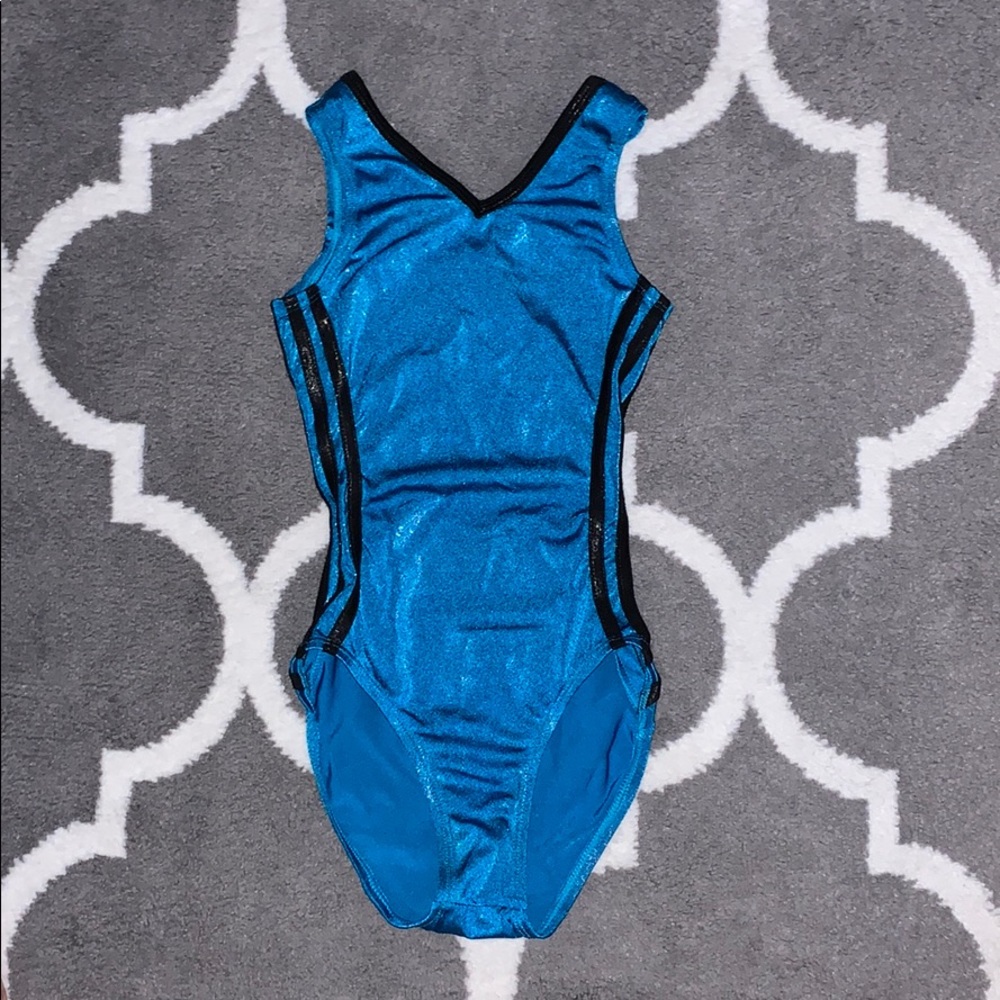 girls gymnastics leotard: black & blue, stretchy